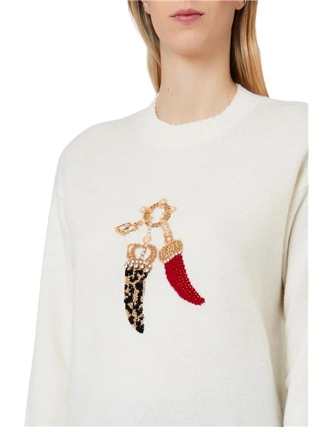 MAGLIA GIROCOLLO CON PORTAFORTUNA DONNA BIANCO