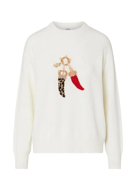 MAGLIA GIROCOLLO CON PORTAFORTUNA DONNA BIANCO
