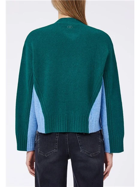 MAGLIA CARDIGAN CON SCOLLO A V DONNA BICOLORE