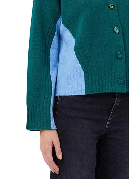 MAGLIA CARDIGAN CON SCOLLO A V DONNA BICOLORE