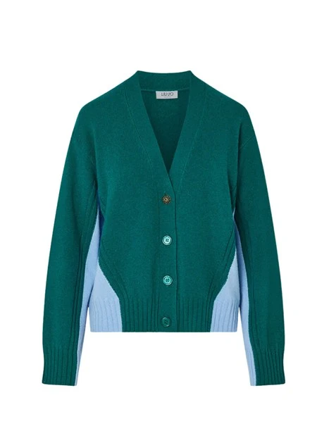 MAGLIA CARDIGAN CON SCOLLO A V DONNA BICOLORE