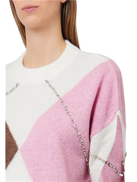 MAGLIA GIROCOLLO CON MOTIVO ARGYLE DONNA ROSA
