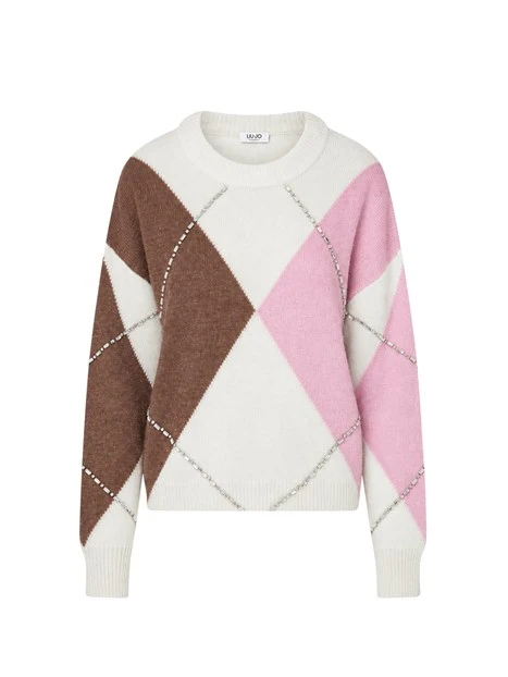 MAGLIA GIROCOLLO CON MOTIVO ARGYLE DONNA ROSA