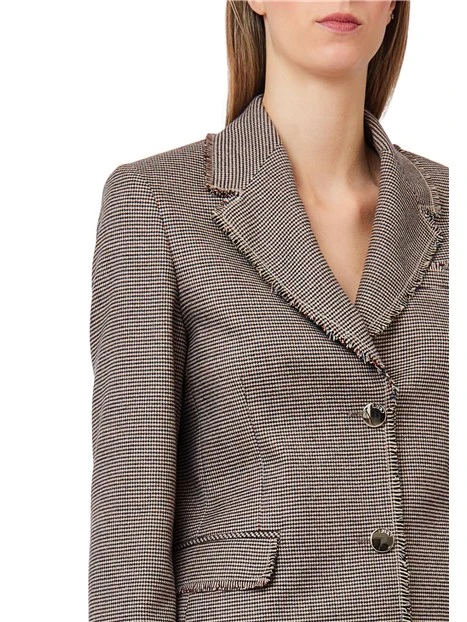 GIACCA BLAZER IN MINI PIED DE POULE CON PROFILI SFRANGIATI DONNA GRIGIO