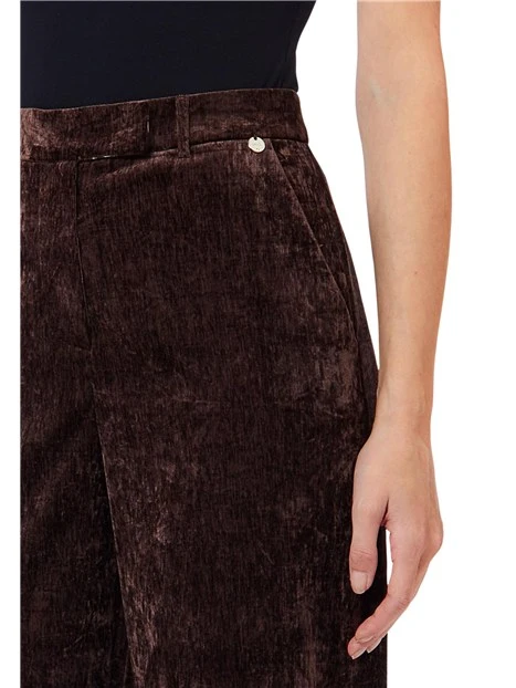 PANTALONI PALAZZO VELLUTO DONNA MARRONE