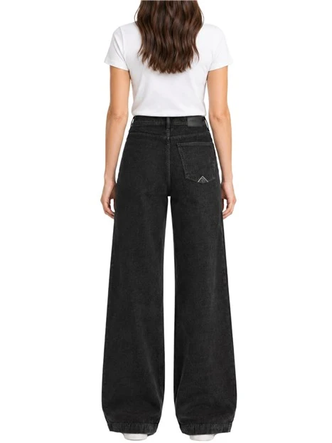 JEANS PALAZZO IN DENIM EFFETTO CHENILLE DONNA NERO