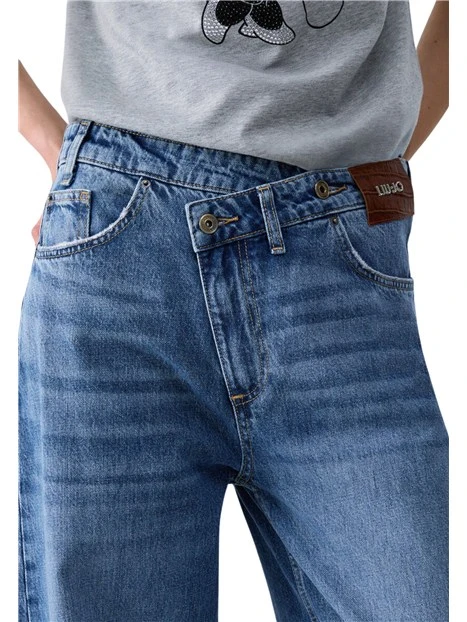 JEANS PALAZZO CON CINTONE ASIMMETRICO DONNA BLU DENIM
