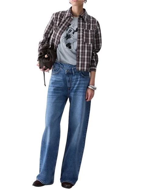 JEANS PALAZZO CON CINTONE ASIMMETRICO DONNA BLU DENIM