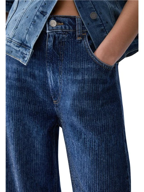 JEANS REGULAR CON STRASS DONNA BLU DENIM