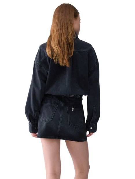 VESTITO CORTO IN DENIM CON CINTURA DONNA NERO DENIM