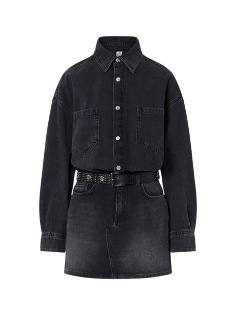 VESTITO CORTO IN DENIM CON CINTURA DONNA NERO DENIM