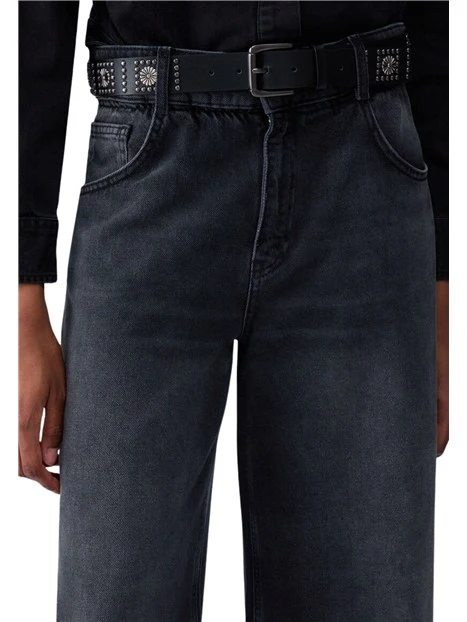 JEANS A ZAMPA CON CINTURA DONNA NERO DENIM