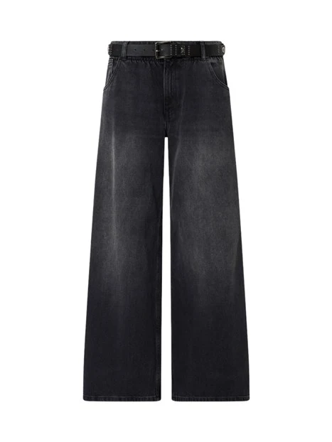 JEANS A ZAMPA CON CINTURA DONNA NERO DENIM