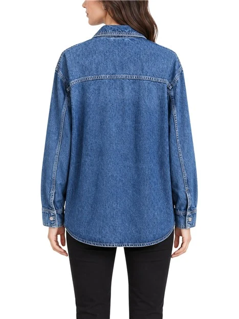 CAMICIA DENIM CON STRASS ANIMALIER DONNA BLU DENIM