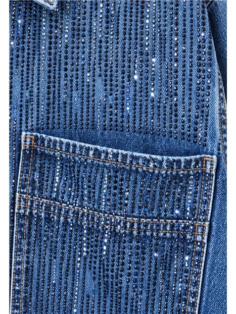 CAMICIA DENIM CON STRASS ANIMALIER DONNA BLU DENIM