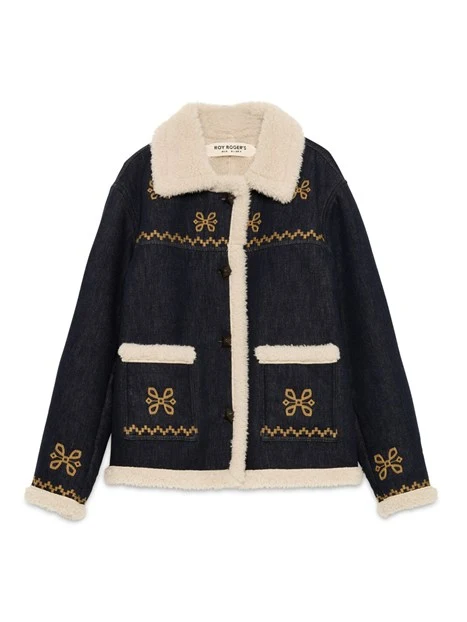 GIACCA IN DENIM CON DETTAGLI EFFETTO SHEARLING E RICAMI DONNA BLU