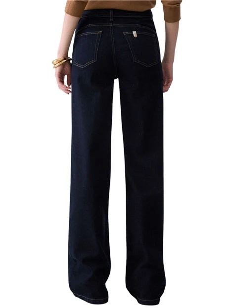 JEANS A ZAMPA CON CINTURA ABBINATA DONNA BLU SCURO DENIM