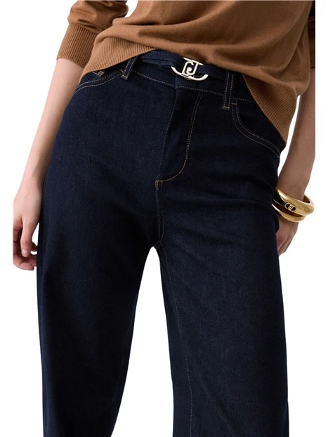 JEANS A ZAMPA CON CINTURA ABBINATA DONNA BLU SCURO DENIM