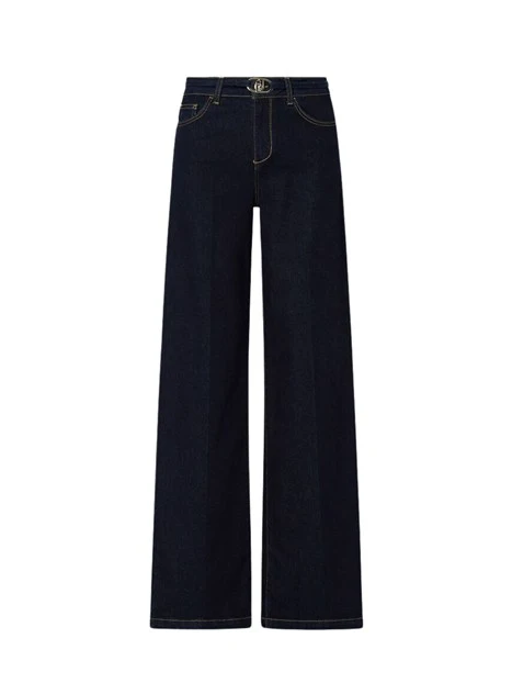 JEANS A ZAMPA CON CINTURA ABBINATA DONNA BLU SCURO DENIM