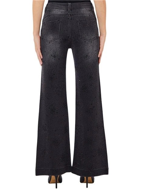 JEANS A ZAMPA CON MICRO STRASS DONNA NERO DENIM
