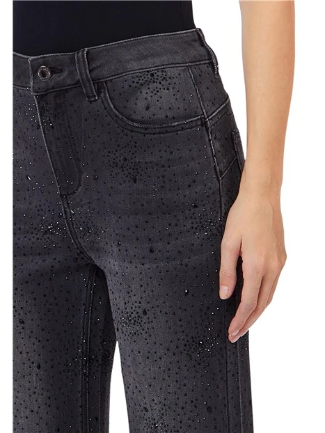 JEANS A ZAMPA CON MICRO STRASS DONNA NERO DENIM