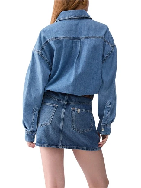 VESTITO CORTO IN DENIM CON CINTURA DONNA BLU DENIM
