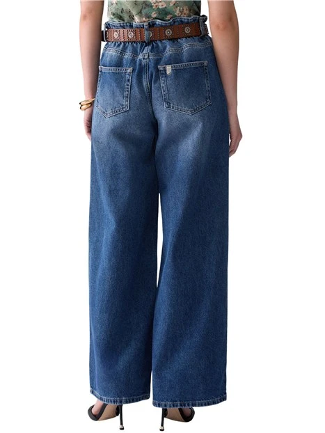 JEANS A ZAMPA CON CINTURA DONNA BLU DENIM