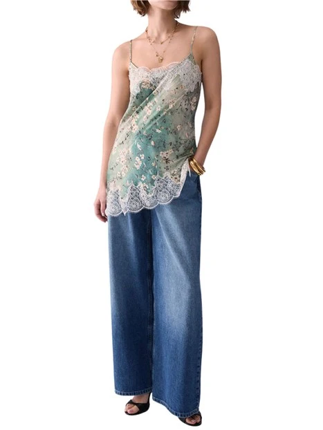 JEANS A ZAMPA CON CINTURA DONNA BLU DENIM