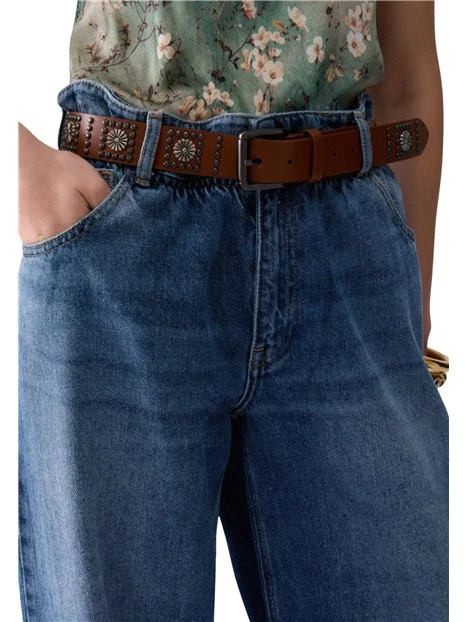JEANS A ZAMPA CON CINTURA DONNA BLU DENIM