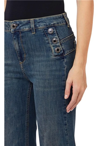 JEANS A ZAMPA CON BOTTONI GIOIELLO DONNA BLU DENIM