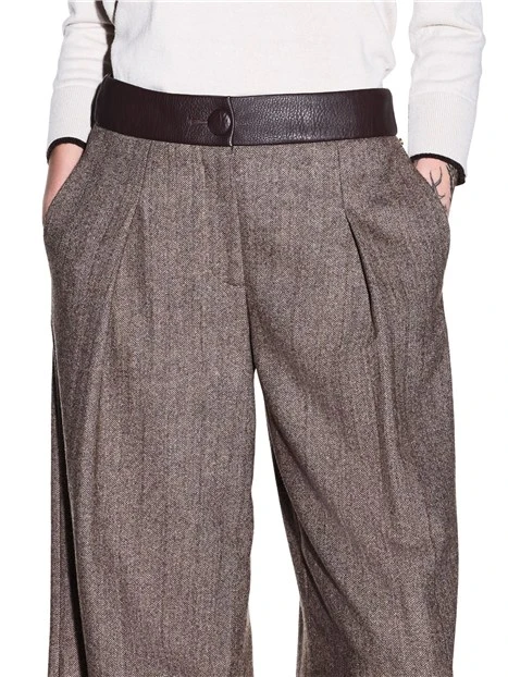 PANTALONI PALAZZO IN TESSUTO SPINATO DONNA GRIGIO