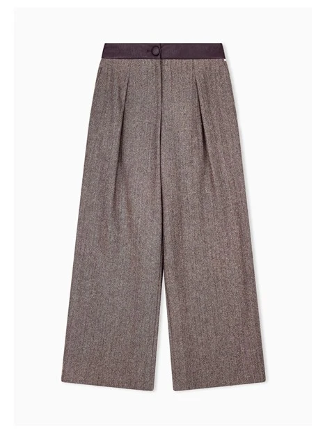 PANTALONI PALAZZO IN TESSUTO SPINATO DONNA GRIGIO