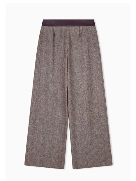 PANTALONI PALAZZO IN TESSUTO SPINATO DONNA GRIGIO