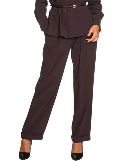 PANTALONI PALAZZO IN CREPE RICICLATO MARRONE