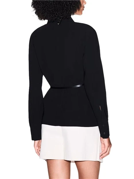 CAMICIA SLIM FIT IN CREPE CON CINTURA DONNA NERO