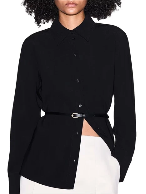 CAMICIA SLIM FIT IN CREPE CON CINTURA DONNA NERO