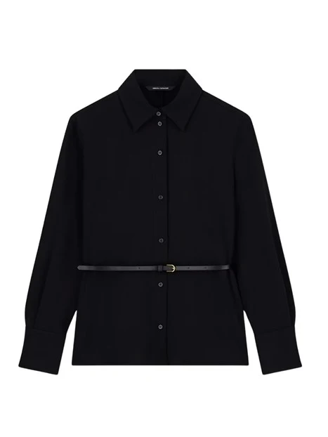 CAMICIA SLIM FIT IN CREPE CON CINTURA DONNA NERO