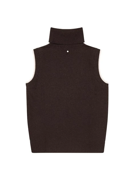 TOP IN MAGLIA CON COLLO ALTO SENZA MANICHE DONNA MARRONE
