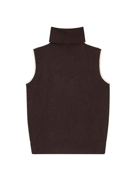 TOP IN MAGLIA CON COLLO ALTO SENZA MANICHE DONNA MARRONE