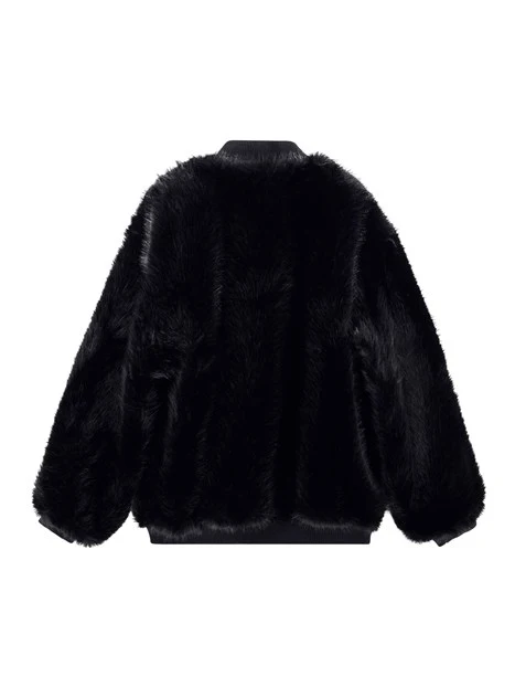 GIACCA CORTA BLOUSON EFFETTO PELLICCIA DONNA NERO