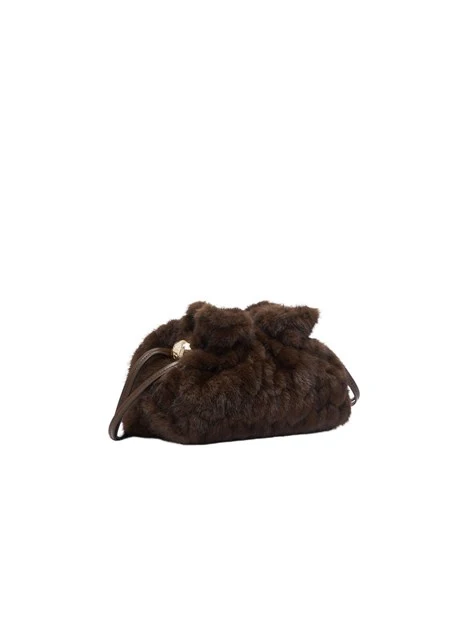 BORSA A SPALLA IN PELLICCIA SINTETICA DONNA MARRONE