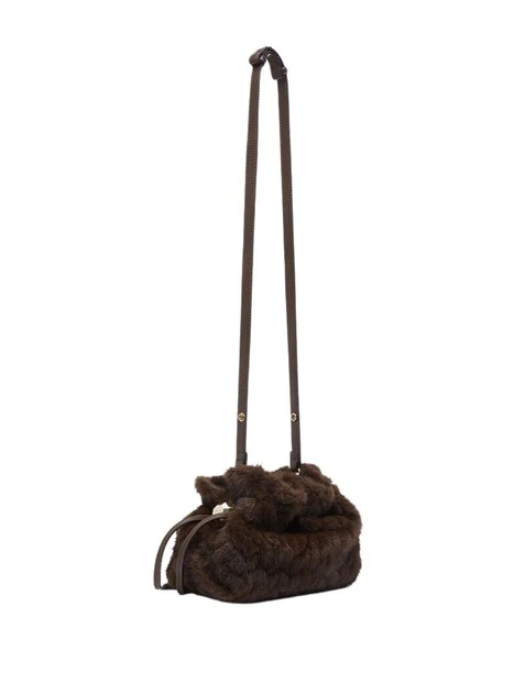 BORSA A SPALLA IN PELLICCIA SINTETICA DONNA MARRONE