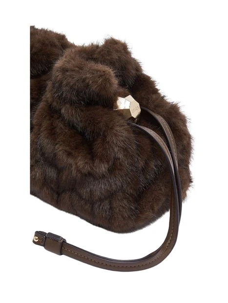 BORSA A SPALLA IN PELLICCIA SINTETICA DONNA MARRONE