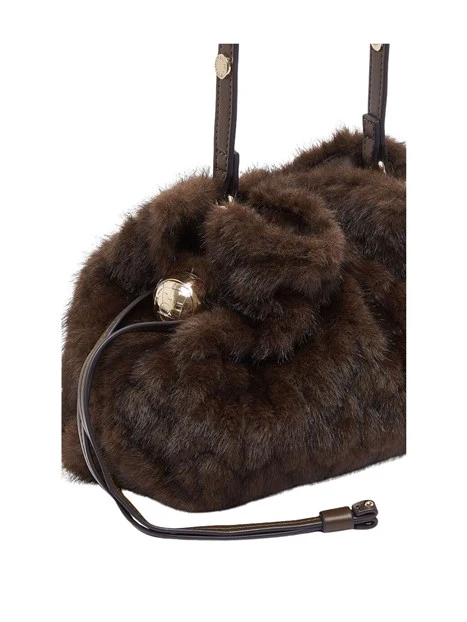 BORSA A SPALLA IN PELLICCIA SINTETICA DONNA MARRONE