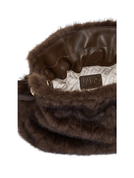 BORSA A SPALLA IN PELLICCIA SINTETICA DONNA MARRONE