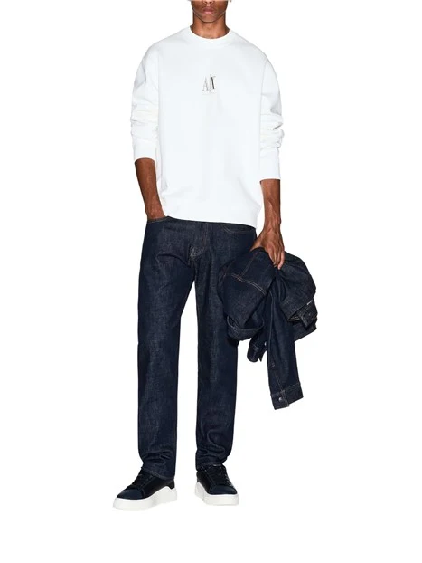 FELPA GIROCOLLO IN COTONE CON LOGO UOMO BIANCO