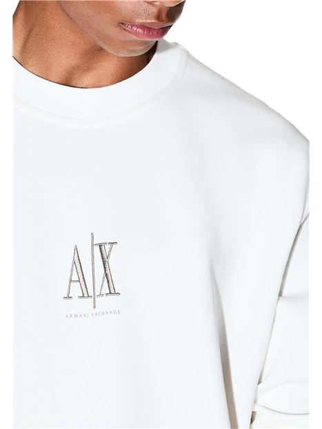 FELPA GIROCOLLO IN COTONE CON LOGO UOMO BIANCO