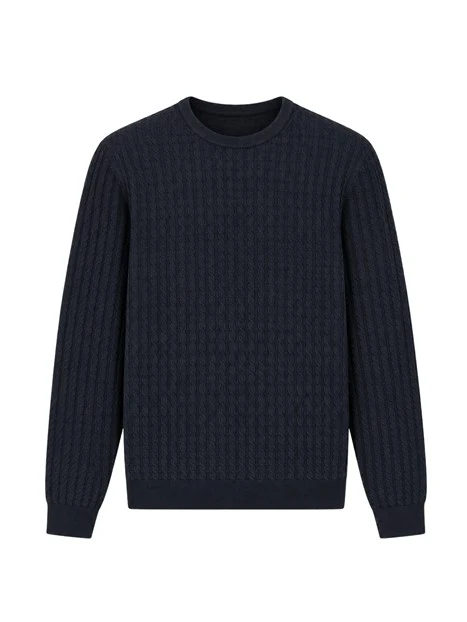 MAGLIA GIROCOLLO CON LAVORAZIONE A RILIEVO CHAIN UOMO BLU