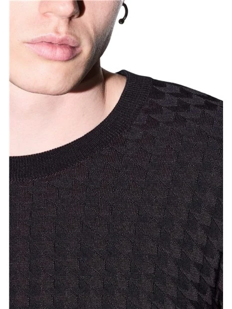 MAGLIA GIROCOLLO CON MOTIVO PIED DE POULE UOMO NERO
