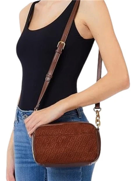 BORSA A TRACOLLA CAMERA BAG IN ECOCAMOSCIO DONNA MARRONE